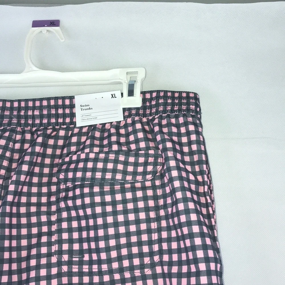 NWT Good Fellow & Co. Men’s Size XL Gingham Mesh Swim Shorts Trunks Gray Pink